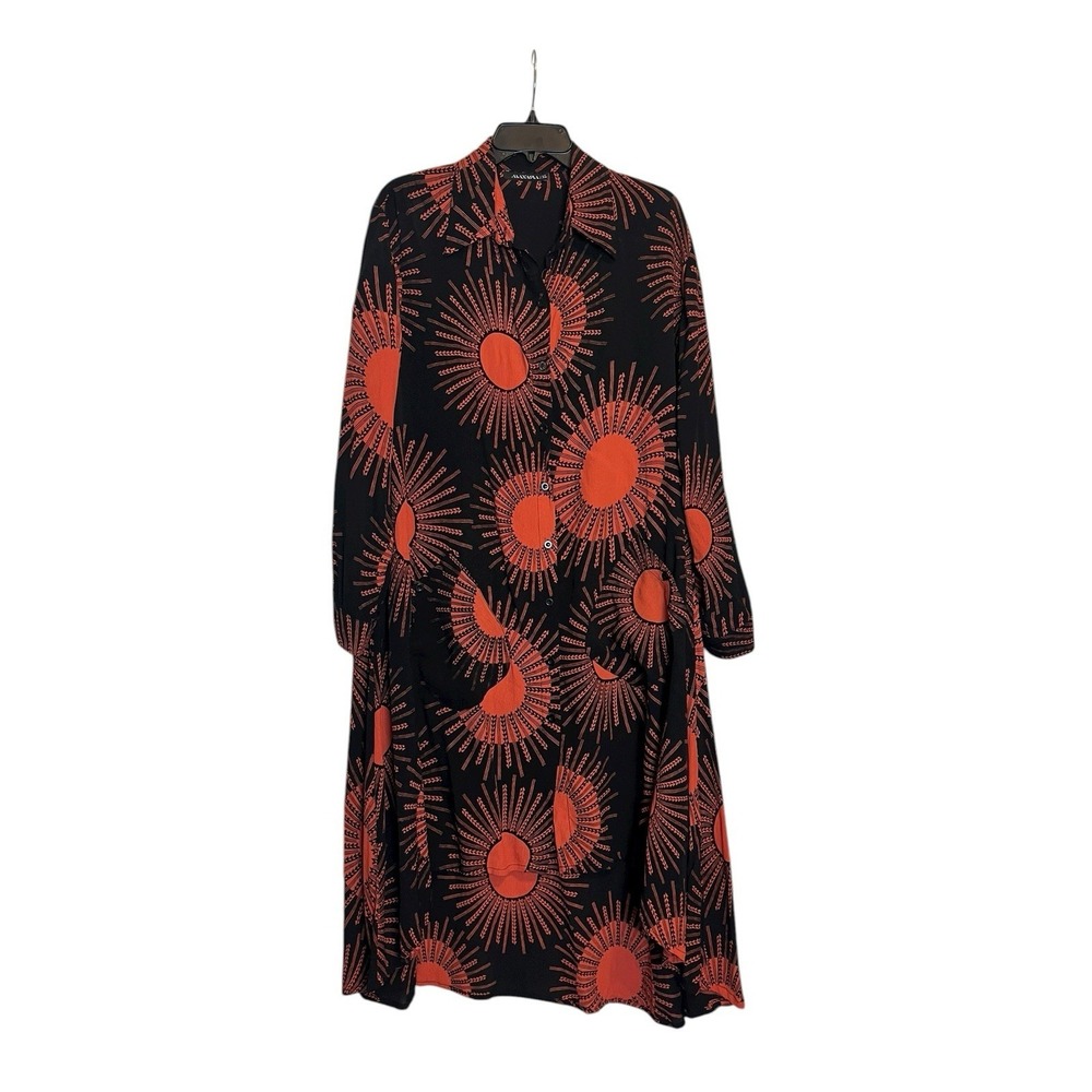 Manaola Dress Size XL Black Red KANEHOALANI Print Long Sleeve Button Front
